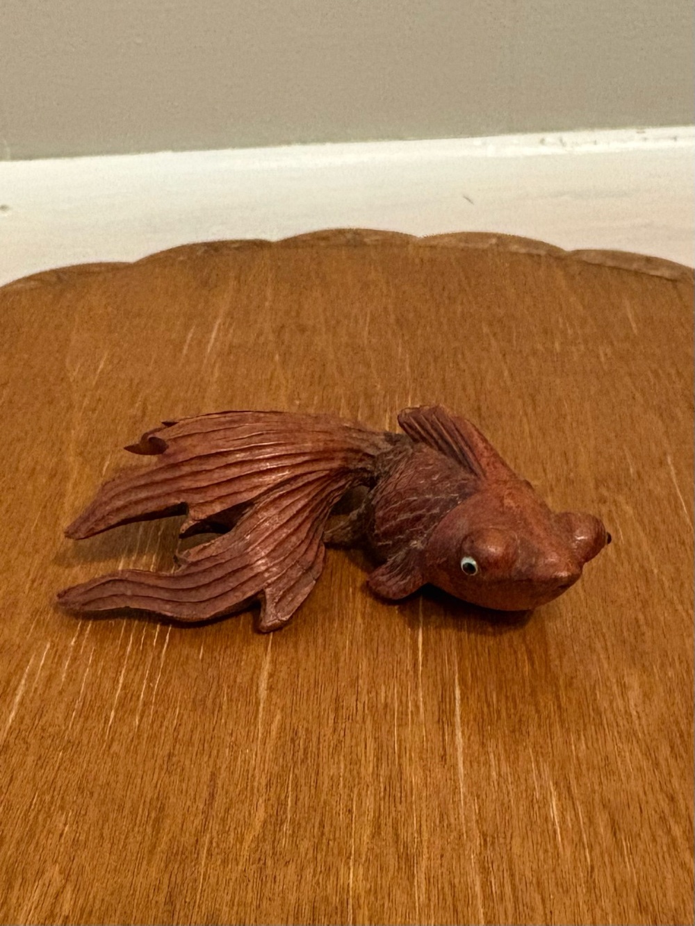 Vintage Hand Carved Koi Goldfish Figurine